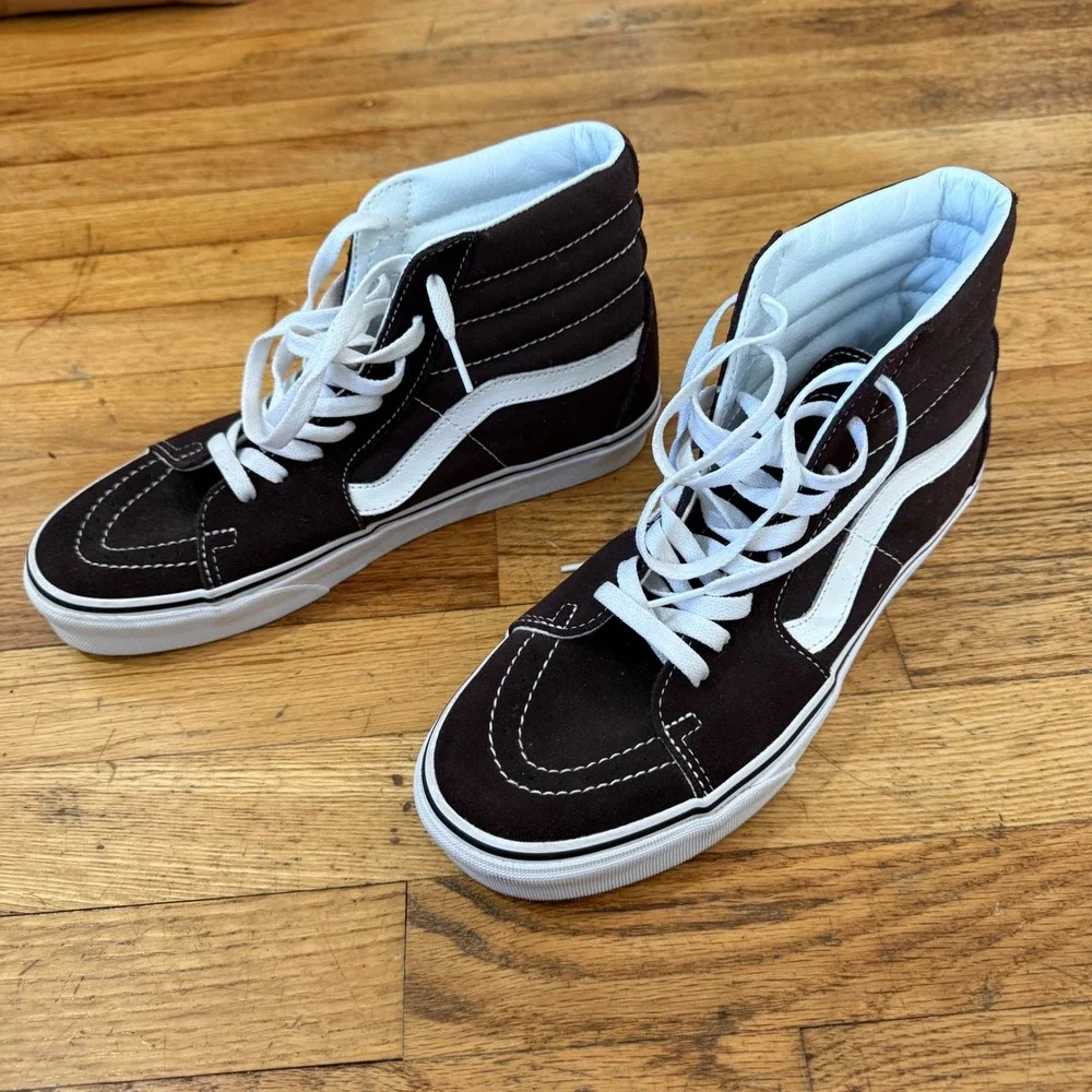 Vans Sk8-Hi Brown White Suede High Top Skate Shoes Mens 8.5 Womens 10